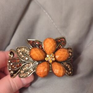 Elegant Floral Gold and Orange Bracelet